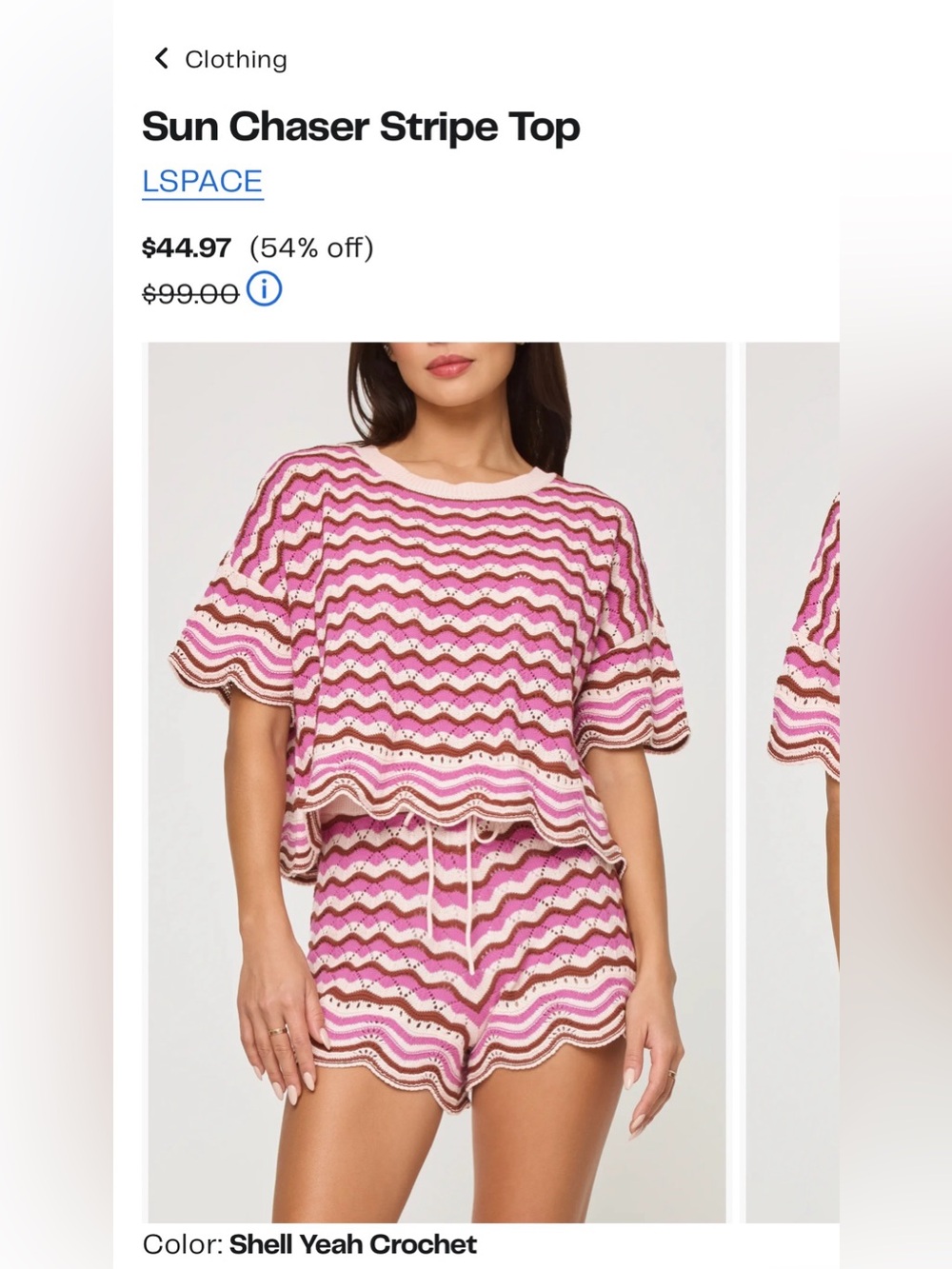 l*space' Sun Chaser Pink & Cream Striped Crochet Knit Top 100% cotton cover up